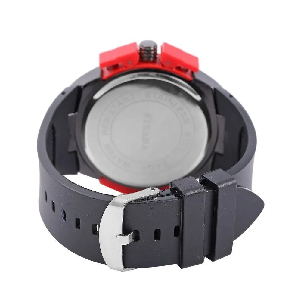 STRADA Silicone Strap Watch in Red & Black